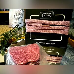 Coach Pink Glitter Shoelaces and mirror NWT